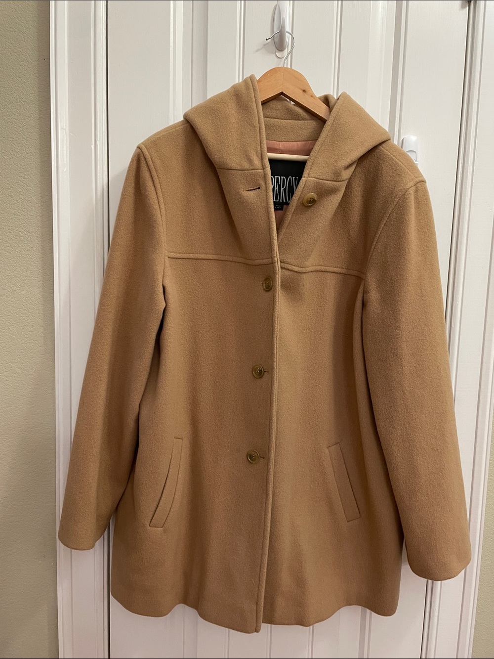 J. PERCY Merino Wool Hooded Camel Coat